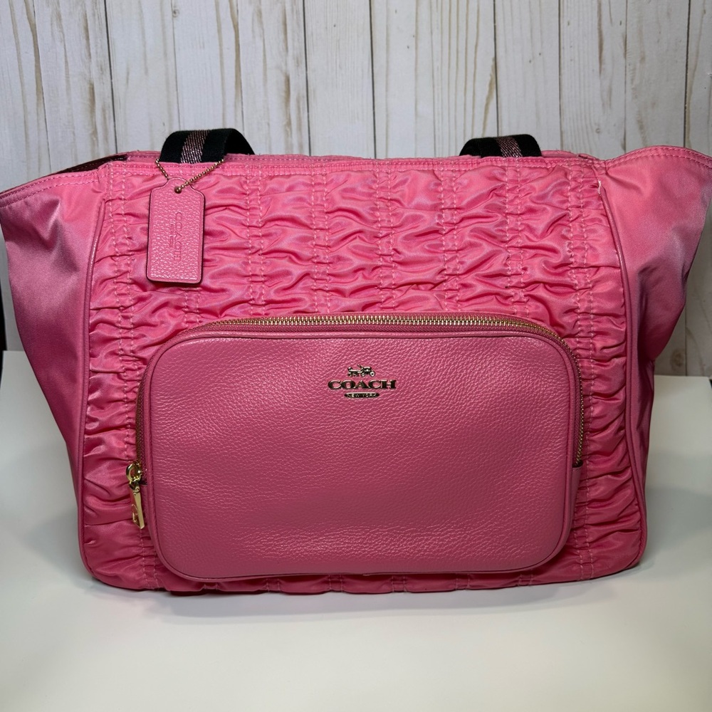 Coach Confetti Pink Ruched Nylon Court Tote Bag